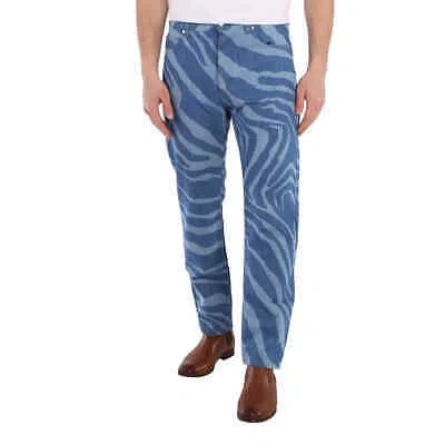 Pre-owned Roberto Cavalli Men's Blue Zebra Print Relaxed Fit Cotton Denim Jeans, Waist