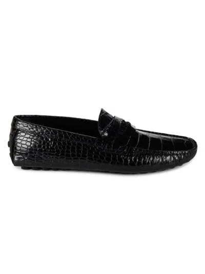 Roberto Cavalli Men's Croc Embossed Leather Driving Loafers In Black