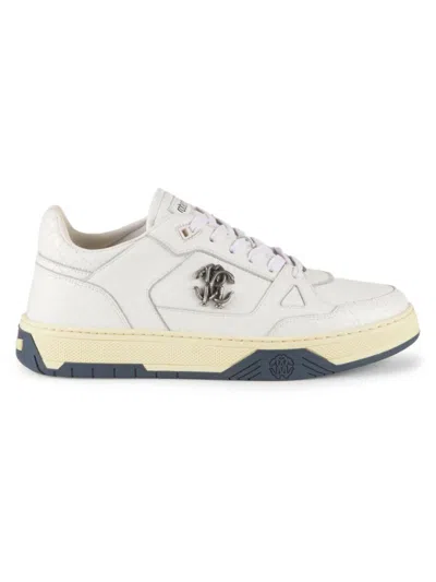 Roberto Cavalli Men's Embossed Logo Leather Sneakers In White