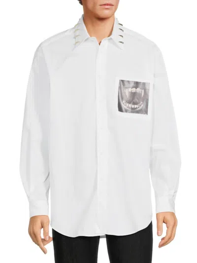 Roberto Cavalli Men's Graphic Embellished Shirt In Optical White