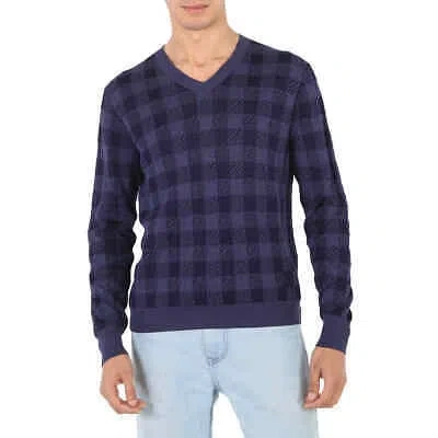 Pre-owned Roberto Cavalli Men's Indigo Zebra Vichy Jacquard Sweater, Size Small In Purple