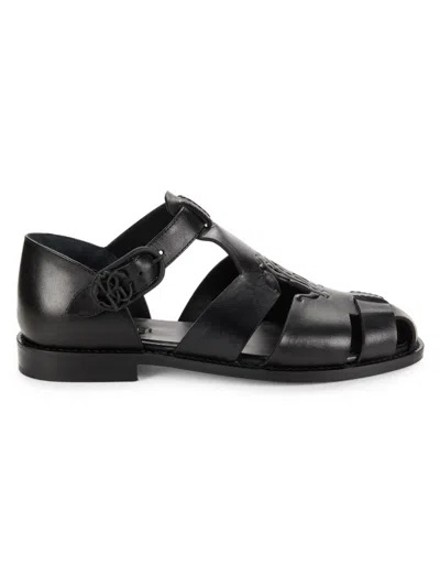 Roberto Cavalli Men's Leather Fisherman Sandals In Black