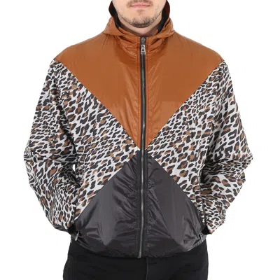Roberto Cavalli Men's Leopard Print Windbreaker Track Jacket In Brown