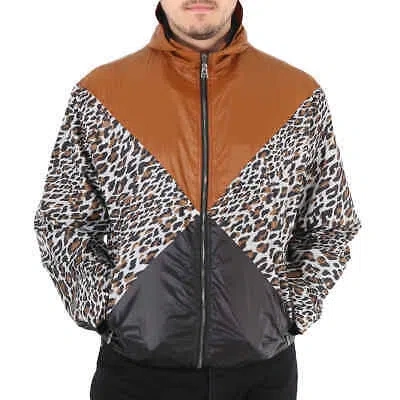 Pre-owned Roberto Cavalli Men's Leopard Print Windbreaker Track Jacket In Multicolor