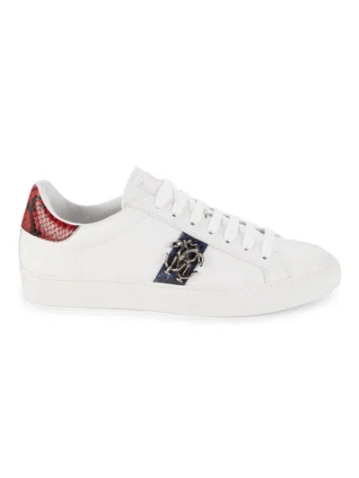 Roberto Cavalli Men's Logo Leather Low Top Sneakers In White