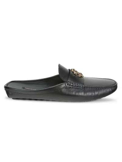 Roberto Cavalli Men's Logo Leather Mules In Black