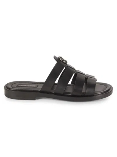 Roberto Cavalli Men's Logo Leather Sandals In Black