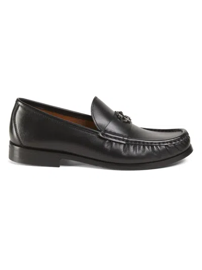 Roberto Cavalli Men's Metal-logo Leather Loafers In Black
