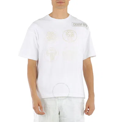 Roberto Cavalli Men's Optical White Embroidered Lucky Symbols T-shirt