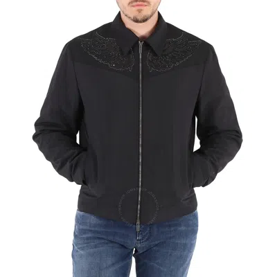 Roberto Cavalli Men's Oxford Wool Mohair Bomber Jacket In Black