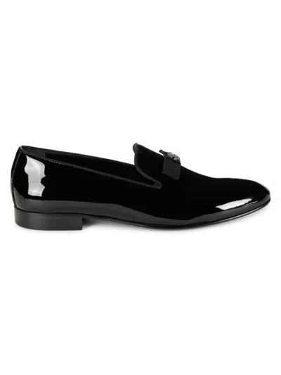 Roberto Cavalli Men's Patent Leather Bow Smoking Slippers In Black