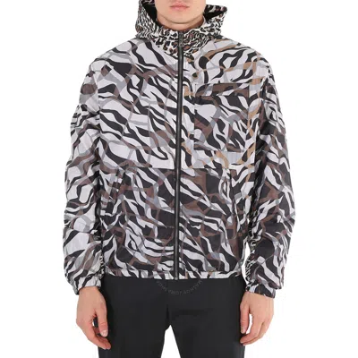 Roberto Cavalli Men's Tiger Twiga And Leopard Print Hooded Track Jacket In Black