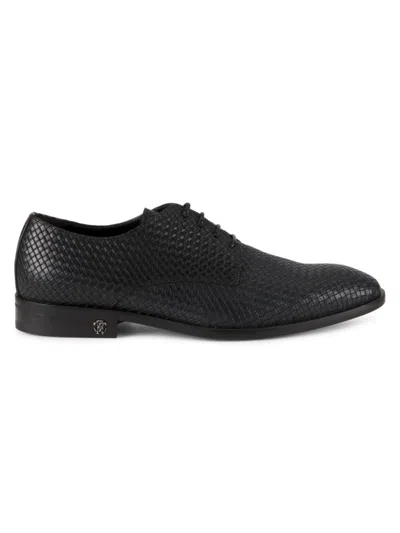 Roberto Cavalli Men's Woven Leather Textured Oxford Shoes In Black
