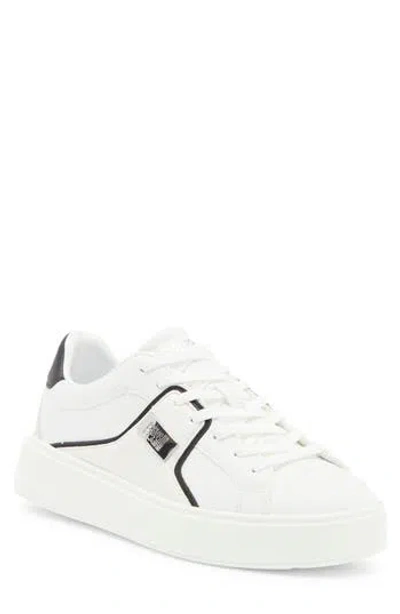 Roberto Cavalli Metal Logo Low Top Sneaker In White/black