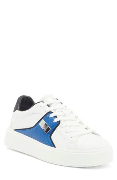 Roberto Cavalli Metal Logo Low Top Sneaker In White/black/blue