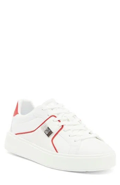 Roberto Cavalli Metal Logo Low Top Sneaker In White/red