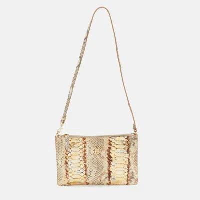 Pre-owned Roberto Cavalli Metallic Beige/gold Python Shoulder Bag In Sand