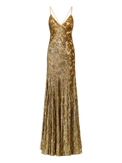 Roberto Cavalli Metallic-effect Maxi Dress In Gold