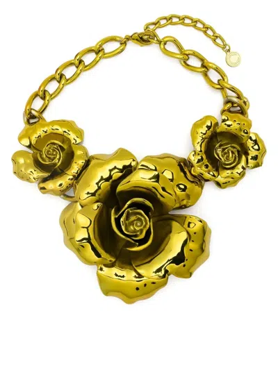 Roberto Cavalli Metallic Flower Necklace In Gold