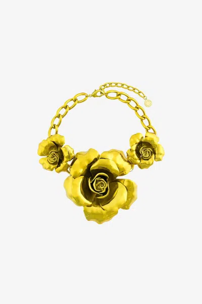 Roberto Cavalli Metallic Flower Necklace In Yellow