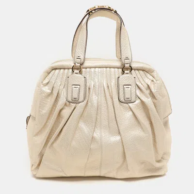 Roberto Cavalli Metallic Gold Textured Leather Chain Detail Handle Satchel In Neutral