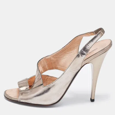 Pre-owned Roberto Cavalli Metallic Grey Leather Slingback Sandals Size 39