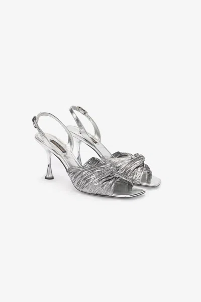 Roberto Cavalli Metallic Leather Sandals In Silver