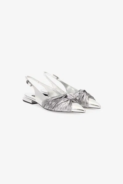 Roberto Cavalli Metallic Leather Slingback Ballet Flats In Silver
