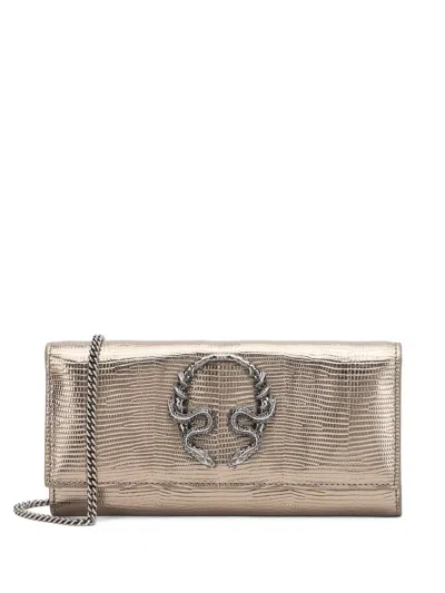 Roberto Cavalli Metallic Reptile-effect Wallet In Neutral