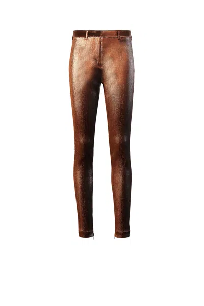 Roberto Cavalli Metallic Stretch Lurex Solid Trousers In Dark Red