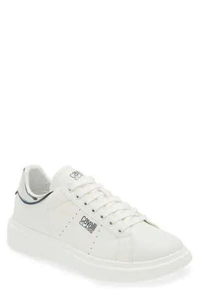 Roberto Cavalli Metallic Trim Low Top Sneaker In White/white