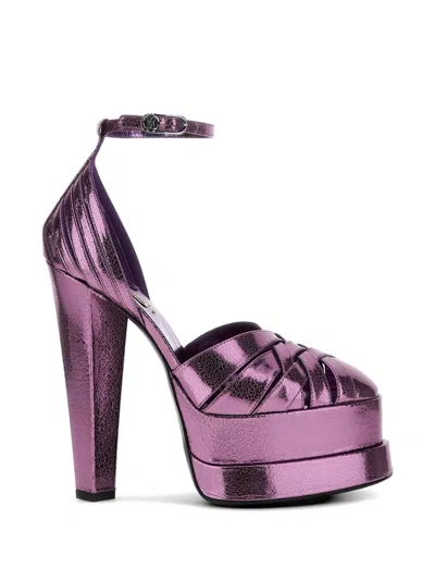 Roberto Cavalli Metallic-effect Platform Sandals In Purple