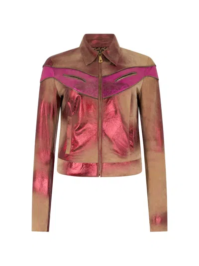 Roberto Cavalli Metallic-finish Leather Jacket In Multi