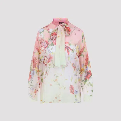 Roberto Cavalli Chiffon Blouse With Miami Flowers Print In Multi