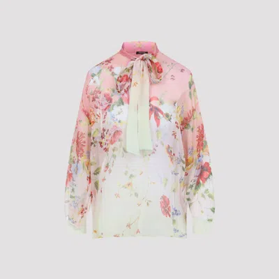 Roberto Cavalli Miami Flowers Mini Silk Shirt In Multi