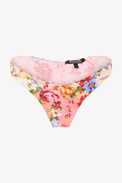 Roberto Cavalli Miami Flowers Print Bikini Bottom In Pink