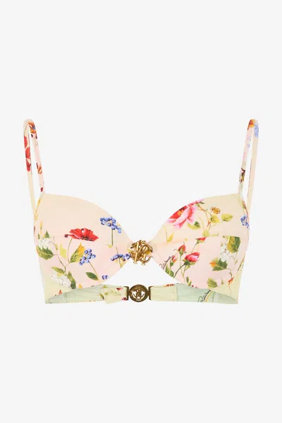 Roberto Cavalli Miami Flowers Print Bikini Top In Pink