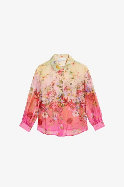Roberto Cavalli Miami Flowers Print Silk Blend Shirt In Multi