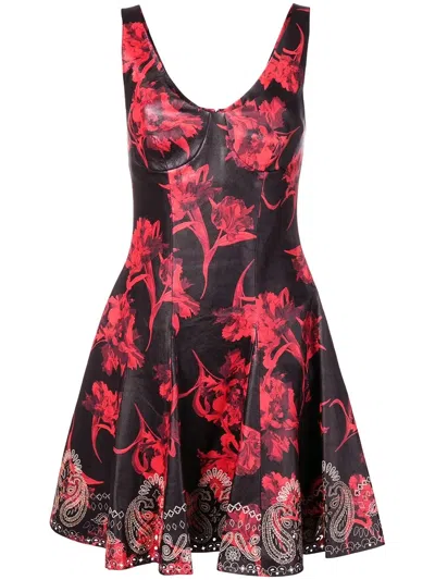Roberto Cavalli Kleid Mit Micro Parrot Tulip Print In Schwarz