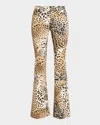 Roberto Cavalli Mid-rise Jaguar-print Flare Jeans In Naturale