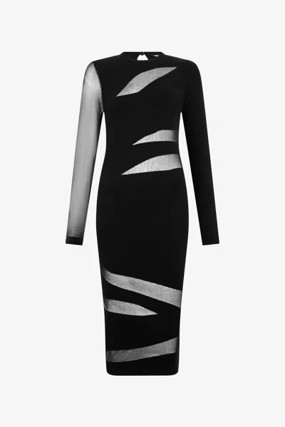 Roberto Cavalli Midi Dress In Black With Two-tone Pattern