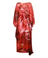 Roberto Cavalli Waist Belted Flowy Floral Knee Length Dress In Red