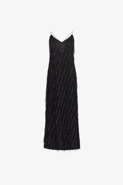 Roberto Cavalli Midi Dress With Fringe In Black
