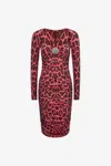 Roberto Cavalli Midi Dress With Leopard Print In Fuchsia