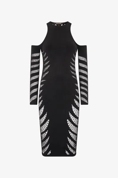 Roberto Cavalli Midi Dress With Perforated Pattern In Black