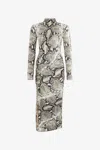 Roberto Cavalli Python-print Ruched Midi Day Dress In Gray