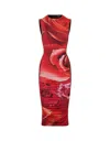Roberto Cavalli Rose-print Midi Dress In Red