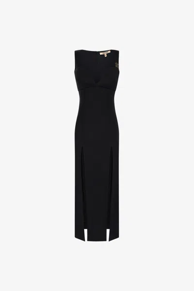Roberto Cavalli Midi Dress With Slits In Black