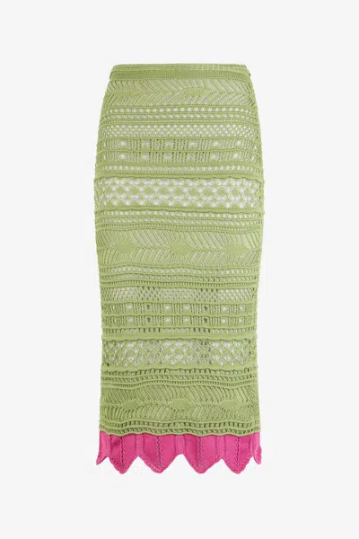 Roberto Cavalli Midi Knit Skirt With Contrast Detail In Green