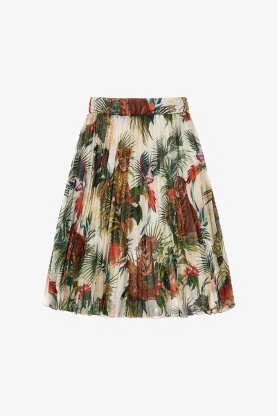 Roberto Cavalli Midi Skirt Jungle Print In Green